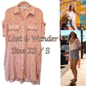 Lost + Wander Pink Peach Ditsy Floral Shirt Dress / Coverup Size Small